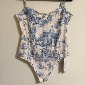 Cider Blue and White Toile Print Bodysuit